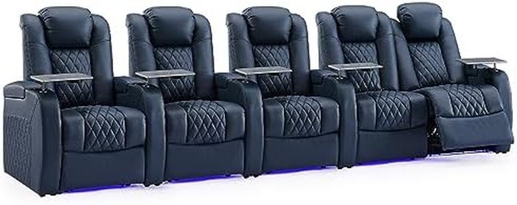 Weilianda Home Theater Seating Top Grain Leather Recliner Chair Dual Power Movie Gaming Sofa Electric Headrest with Tray Table Type-C USB Charge Cup Holders Blue