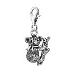 Quiges 925 Sterling Silver 3D Koala Bear on Branch Lobster Clasp Charm Clip on Pendant