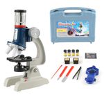 Science Kits for Kids - Beginner Microscope with LED 100X 400X and 1200X, Include Sample Prepared Slides 12pc, Educational Toy Birthday Valentine's Day Gift for Children（White）