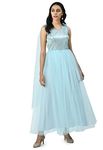 V&M Women Blue Embellished Gown Net Maxi Dress (Medium)