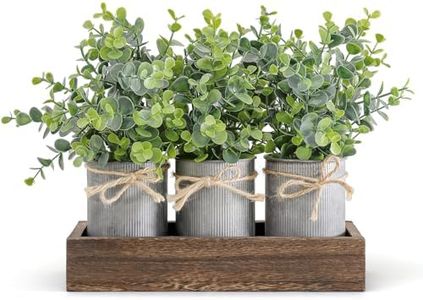 Dahey Centerpiece Table Decorations Coffee Table Decor Wood Tray 3 Galvanized Pots with Artificial Eucalyptus Plants Farmhouse Decor Table Centerpieces for Dinning Living Room Bath Kitchen, Brown