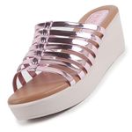 FAUSTO FST KI-805 ROSE-37 Women's Rose Shiny Open Toe Multi Strap Wedge Heel Height Enhancer Ethnic Sandals|Slippers for Wedding|Festive|Occasion (4 UK)