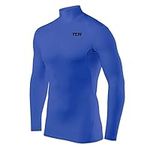 TCA Men's HyperFusion Compression Base Layer Top Long Sleeve Under Shirt - Mock Neck - Dazzling Blue Mock, M