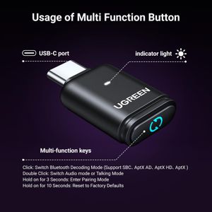 UGREEN Bluetooth 5.3 USB-C Adapter – Wireless Dongle for Laptops & PCs