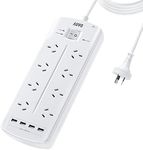 Auvo Power Strip with 8 AC Outlets and 4 USB Charging Ports, 2400W/10A, 525 Joules, 1.8M Long Extension Cord for Home, Office, Hotel, White