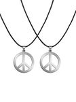 Sunshane 2 Pack Hippie Style Peace Sign Necklace Hippie Party Dressing Accessories, Silver, Metal