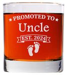 CARVELITA Promoted To Uncle Est 2024 - Uncle Whiskey Glass - 11oz Old Fashioned Bourbon Rocks Glass - Uncle Pregnancy Announcement - Gifts For First Time Uncle - Baby Reveal Gift For Brother