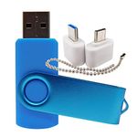 Mini Capacity USB Flash Drive Memory Sticks Thumb Drives with 1 OTG (Micro USB) and 1 Type-C (USB-C) Adaptor for Mobile Phone (Blue 256MB)