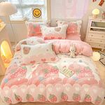 CinYana Pink Strawberry Duvet Cover Set Fluffy Duvet Cover Kawaii Cartoon Comforter Cover Soft Kids Duvet Cover Twin Size Bedding Set (Strawberry, Twin)