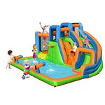 GYMAX Inflatable Water Park, 6 in 1 Kids Bouncy Castle with Slide, Splash Pool, 2 Climbing Walls, 2 Water Cannons, Jumping Area & Basketball Hoop, Children Bounce House for 3-12 Years Old