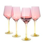 Anko Australia Dual Tone Wine Glasses Set of 4 | 500ml | Pink & Yellow Wine Glass Set For All Occassions | Bar Accessories For Home, Restaurants, Parties | Ideal Gifting Set | 100% Lead & Cadmium Free