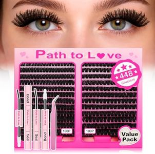 Path to Love 448pcs Lash Clusters Kit 100D Manga Eylash Cluster with Bond,Seal and Tweezer 3D Curly Eyelashes Extensions 9-16mm Volume Easy Lashes for Beginners