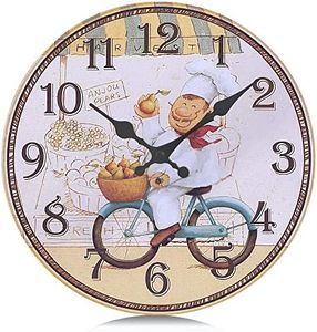 Lafocuse Reloj de Pared Cocina Madera, Silencioso Reloj Amarillo Rustico Vintage Retro Decorativo Cocinero para Restaurante Comedor Sala 30cm