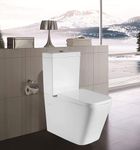 Rimless Close Coupled Toilet Back to Wall Bathroom Toilets White Ceramic WC Pan Soft Close Seat & Dual Flush Cistern Modern Square Elongated Toilet Elegant Eco Flush WC