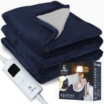 Modish FOUNT® Luxury Electric Heated Throw Blanket - Soft Flannel Sherpa Fleece Overblanket with 9 Heating Settings, 9-Hr Timer Thermal Overheat Protection - Machine Washable (Dark Blue)