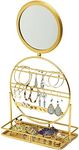 EXCELLO GLOBAL PRODUCTS Free Standing Tabletop Jewelry Organizer with Mirror: Bracelet, Necklace & Earring Storage Display for Bedroom or Vanity (Gold)