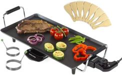 Andrew James Teppanyaki Electric Grill Plate & 2 Egg Rings | Large Non-Stick Tabletop Griddle with 43cm x 22.5cm Hot Plate & Adjustable Temperature | Includes 8 Wooden Spatula & Recipes in Manual