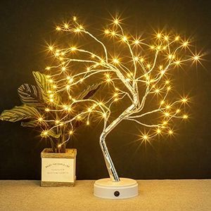 Lake Industries 20" LED Firefly Tree Lights Bonsai - Bedroom, Desk Top, Table Lamp Decoration USB/Battery Operated Touch Switch DIY Adjustable Branches Home Party Holiday Warm White, Silver