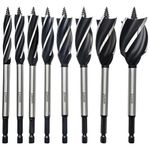 HPMAISON Wood Drill Bit, 8PCS Reaming Drill Wood Auger Drill Bit Set 10mm,12mm,14mm,16mm,20mm,22mm,25mm,32mm, High Carbon Steel Fast Cut Woodworking Drill Bit Set for Soft & Hard Wood, Plastic