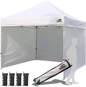 Eurmax USA 10'x10' Pop-up Canopy Tent Commercial Instant Canopies with 4 Removable Zipper End Side Walls and Roller Bag, Bonus 4 SandBags(White)