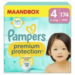 Pampers Baby Nappies Size 4 (9-14 kg) Premium Protection, Maxi, Monthly Box, Best Comfort and Protection for Sensitive Skin, Pack of 174