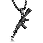 Vanski Mens Hip Hop Stainless Steel AK-47 Gun Tag Pendant Pistol Necklace, 23.6inch Chain, Metal