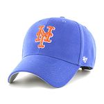 47 MLB New York Mets MVP Unisex Baseball Cap, Hook & Loop Strap, Orange Logo, Colour Royal Blue