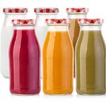 Danmu Art - 250ml Glass Milk Bottles with Lids - Red Gingham Lids - Juice Milk Jam Storage Dispenser Bottles Set of 6 (Red Gingham)