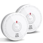 Fire Alarms Battery Operated for Home,Smoke Alarms Detector with 10 Years Life/5 Years Battery, Fire Alarm with LED Indicator and Silence Button Photoelectric Smoke Alarms for Home (2 Pack)