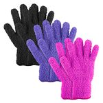 WLLHYF 3 Pairs Microfiber Dusting Gloves Washable Cleaning Gloves Reusable Mittens for House Kitchen Plants Cleaning Car Blinds Lamps Rose Red, Purple, Black