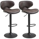 HOMCOM Adjustable Bar Stools Set of 2, Swivel Barstools with Back and Footrest, Leathaire Counter Height Bar Chairs for Kitchen, Dining Room, Espresso