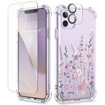 GVIEWIN Compatible with iPhone 11 Case 6.1'' 2019, with Screen Protector+Camera Lens Protector, Non-Yellow Flower Clear Soft TPU Slim Bumper Shockproof Protective Phone Cover, Floratopia/Colorful
