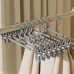 Trouser Hangers - 10 Pack Skirt Hangers with Adjustable Non Slip Clips Strong Chrome Clothes Hangers - Space Saving Pant Hangers (grey)