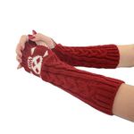 Bold N Elegant Long Extended Skull Knitting Woolen Warm Comfortable Fingerless Gloves Hand Arm Warmer Winter Accessories for Girls (Red)