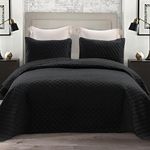 Exclusivo Mezcla Ultrasonic Reversible King Size Quilt Bedding Set with Pillow Shams, Lightweight Quilts King Size, Soft Bedspreads Bed Coverlets for All Seasons - (Black, 104"x96")