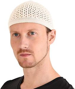 CHARM Stretchy Muslim Beanie Kufi Hat for Men - Cotton Crochet Islam Lightweight Prayer Cap Summer Dad Hats White