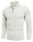 COOFANDY Men's Half Zip Sweaters Slim Fit Lightweight Turtleneck Mock Neck Cable Knitted Pullover White