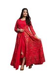 ftDiva Women's Rayon Printed Long Flared Anarkali Gown in Blue/Red (Large, Red)