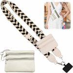 Phone Strap with Zippered Pouch, 2024 Clip and Go Strap for Phone with Wallet Crossbody, Adjustable Cross Body Phone String (White)