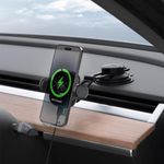Spigen Dashboard & Windshield Car Mobile Holder, Qi 15w Fast Wireless Charging, Strong Suction Cup, Double Joint Arm Compatible with Most Smartphone Devices - Black