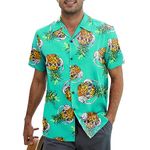 Mens Shirts Golf Shirt Short Sleeve Button Down Shirts Hawaiian Holiday Funky Casual Beach Tropical Shirt Floral Printed Blue-Green Pineapple M