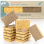 bioGo 12 Pack Biodegradable Kitchen Sponges - Eco-Friendly, Compostable, Natural Cellulose Dish Sponges - Biodegradable Sponges Washing Up - Reusable Washing Up Sponge