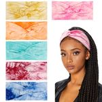 Huachi Wide Headbands for Women's Hair Fashion Tie Dye Turban Head Bands Non SlipTwisted Headwraps Workout Hair Accessories, 6 Pack