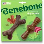 Benebone Tiny 2-Pack Maplestick/Zaggler for Aggressive Chewers, Long Lasting Tough Boredom Breaker for Dogs, Real Bacon and Maple Wood Flavour, For Extra Small Dogs, Made in the USA.