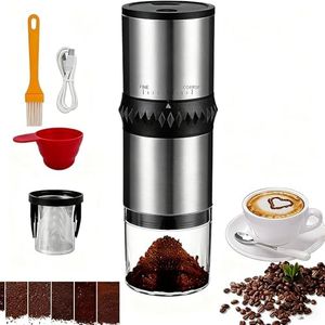 Portable Coffee Grinder,USB Rechargeable Coffee Maker,Electric Stainless Steel Burr Burr Coffee Grinders, Espresso Battery Coffee Bean Grinder Machine with 15 gind Settings for Home Use(Black9109)