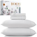 Carressa Linen 100% Organic Cotton King Sheets, 4-Piece Bed Sheets for King Size Bed Percale Weave Ultra Soft Best Bedding Sheets for Bed, Breathable, Fits Mattress Upto 17" Deep Pocket - White