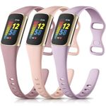 Maledan Band Compatible with Fitbit Charge 6/Charge 5 Bands for Women Men, 3 Pack Soft Silicone Sport Replacement Slim Accessories for Fitbit Charge 5/Charge 6 Fitness Tracker, Pink/Lavender/Ashy Pink