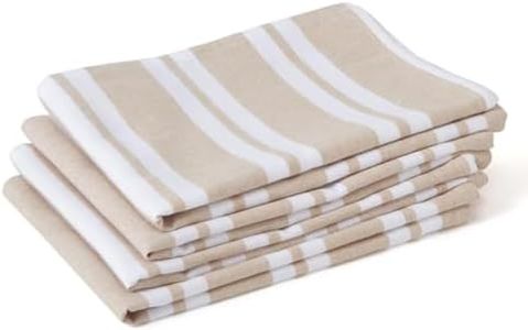 Encasa Homes Serviette de Cuisine X-Large 70 x 45 cm (Paquet de 4) Coton, antibactérien, très Absorbant pour Un Nettoyage et Un séchage de la Vaisselle - Franca Beige Stripes