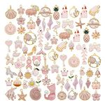 Grace Angie 60pcs(30PAIRS) Assorted Gold Plated Enamel Dainty Dangle Pendants Charms Bulk for Earrings Jewelry Making Necklace Bracelet Craft Findings (Pink Theme)