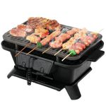 SPOTRAVEL Cast Iron Charcoal Grill, Portable Tabletop BBQ Griller with Double-Sided Grill Grid, Air Control & Coal Door, Outdoor Charcoal Barbecue Grill for Camping Picnic Party